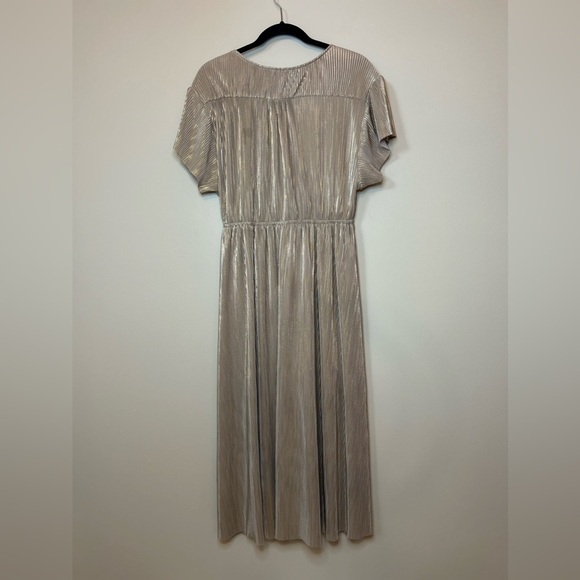 See And Be Seen Gold Micro Pleat Faux Wrap Maxi Dress - Picture 7 of 12